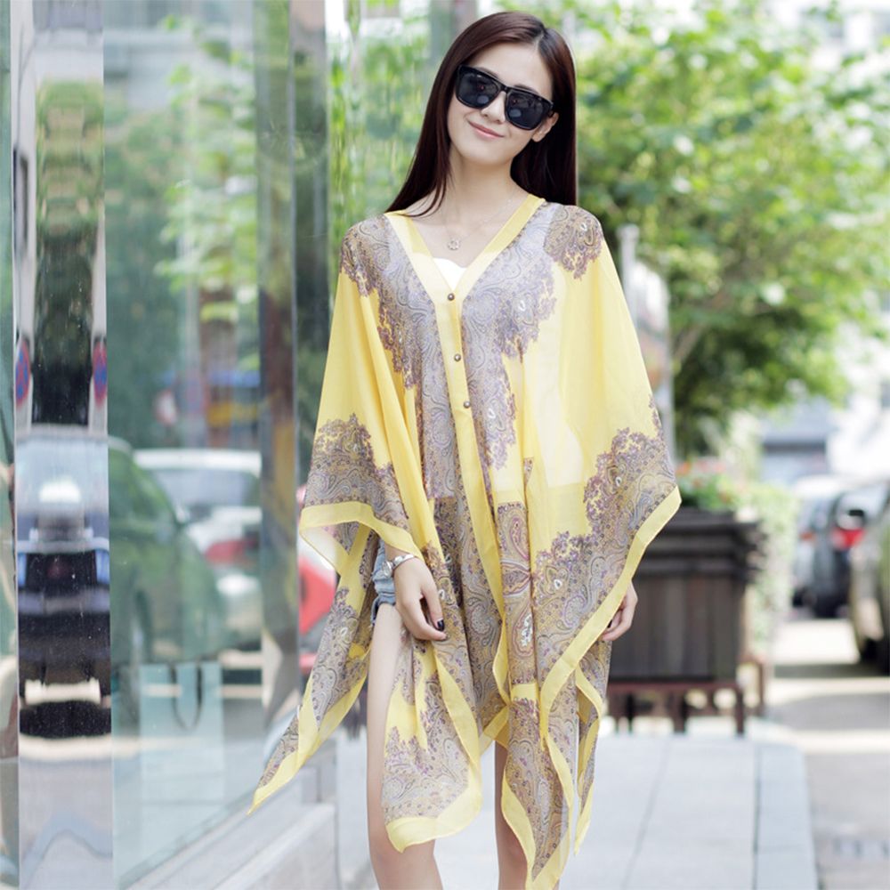 쉬폰 롱가디건 여성 여름 몽골 여행 망토 바캉스 의류 케이프 블라우스 숄 카디건 판초 - 상품 이미지