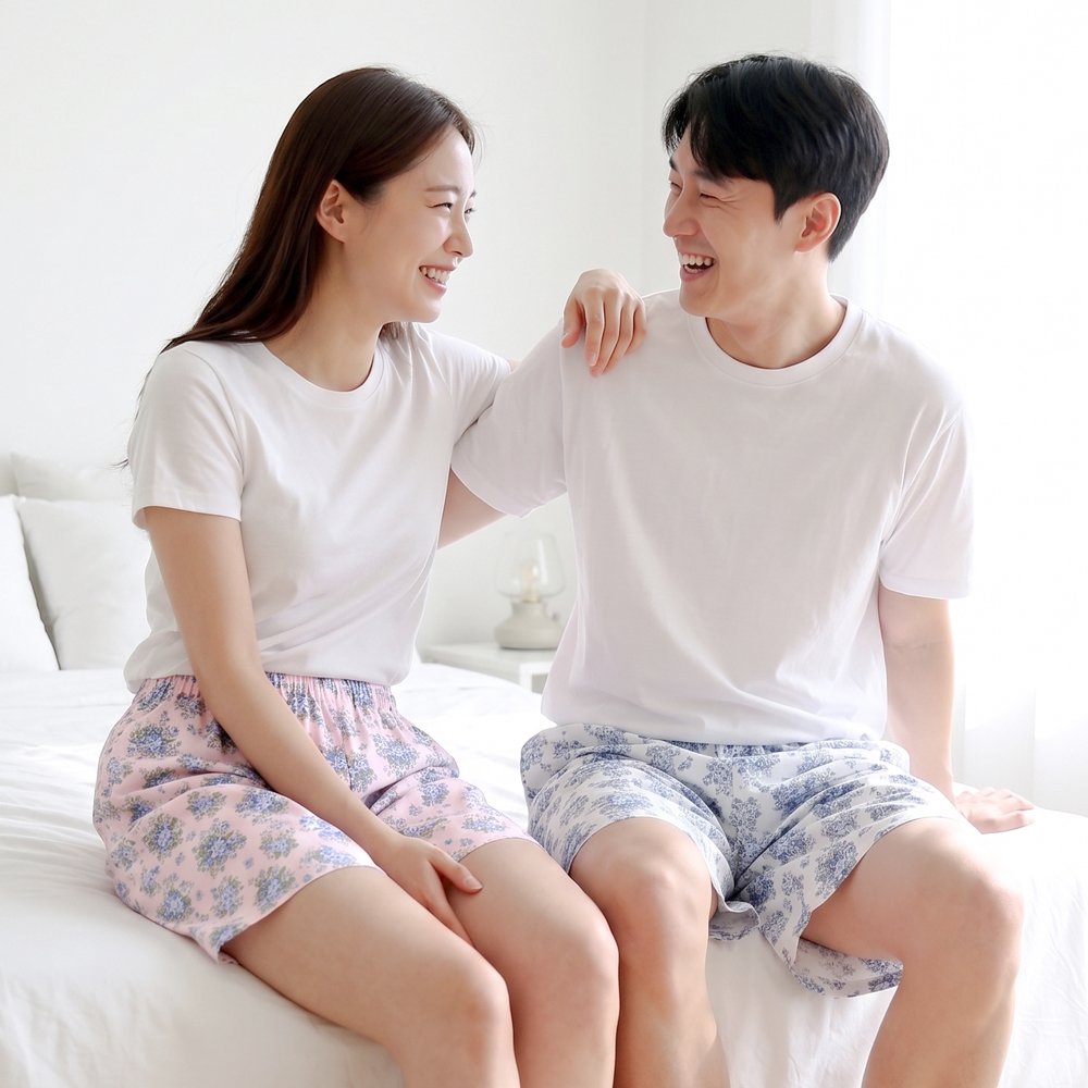 커플 반바지 파자마 잠옷 여름 남성 여성 실내복 PJ로즈가든(레이온5부) - 상세 이미지 4