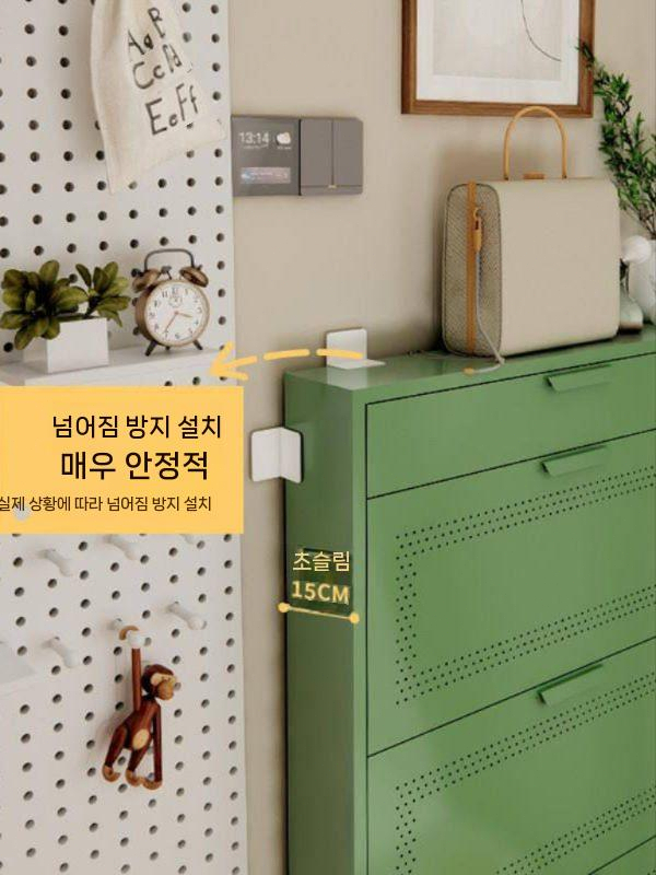 슬림 신발장 틈새 현관 좁은 수납 현관신발장 철제 수납장 보관함 71cm 그린 - 상세 이미지 4