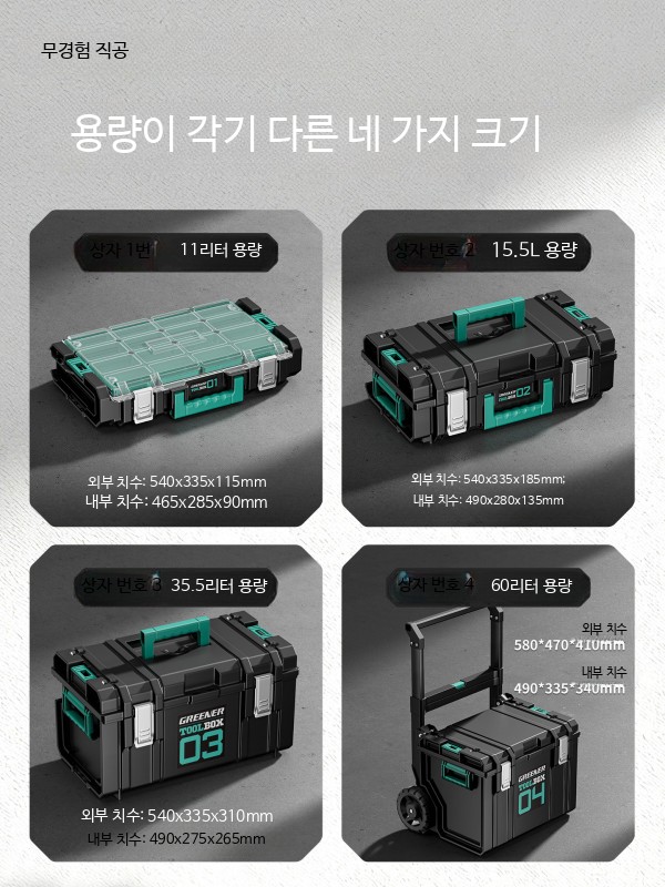 공구함 적층 가능 대용량 하드웨어 보관함 산업용 손잡이형 조합형 상자 부품 상자 3층 세트 1호 3호 4호 이미지 6