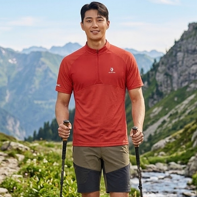 블랙야크 남성 여름 통풍성 반집업 메쉬 냉감 등산 반팔 티셔츠 - 상품 이미지