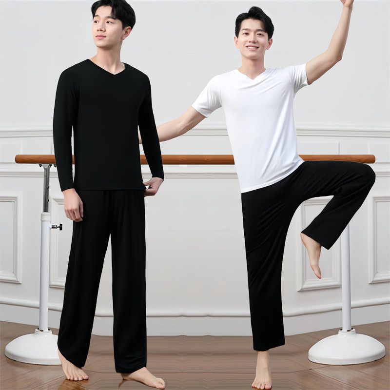 한국무용바지 댄스복 남성용 와이드 퍼포먼스 연습 반팔 상하의 세트 M 이미지 6