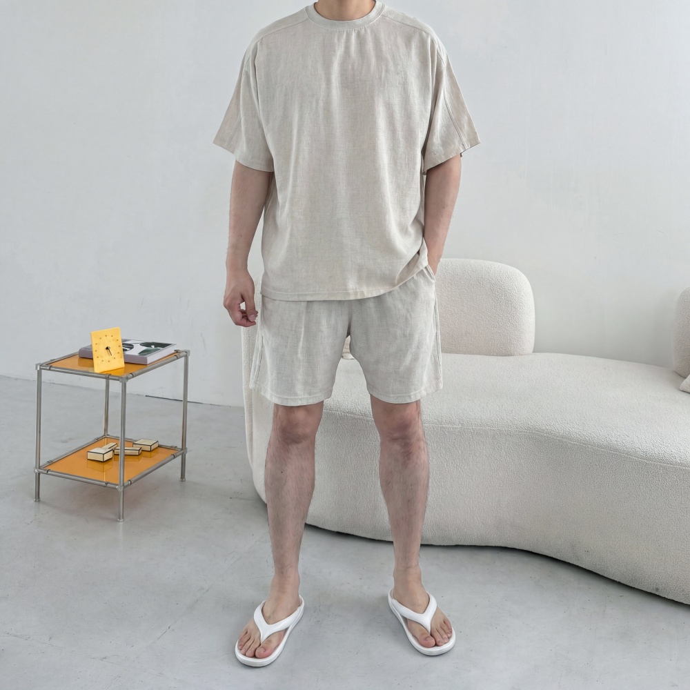 남자린넨셋업 와이드 절개 캐주얼여름세트 - 상세 이미지 4