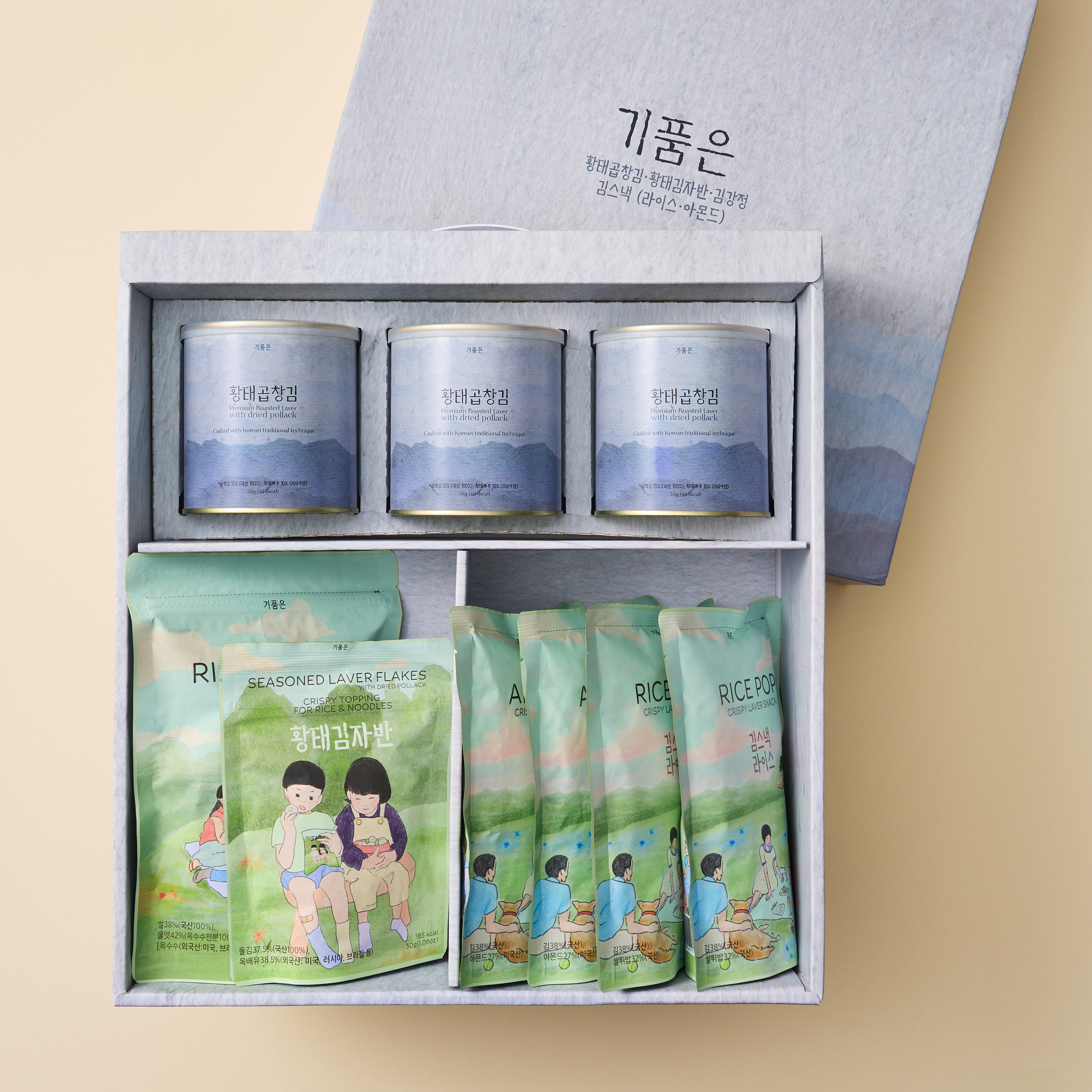 추석 김 종합세트(황태곱창김 3캔 + 김자반,김강정,김스낵 2종) - 상품 이미지