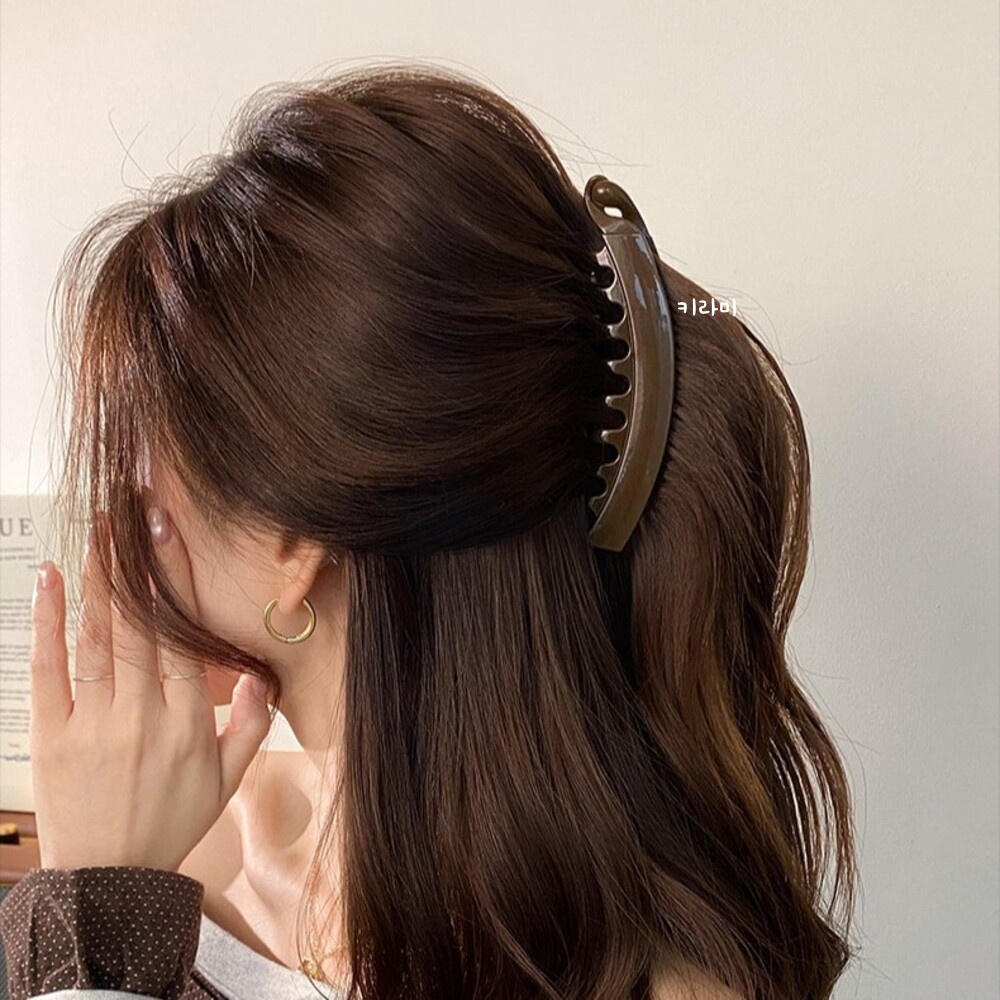 브라운 롱 바나나 집게핀 포니테일 긴머리 헤어핀 - 상세 이미지 2