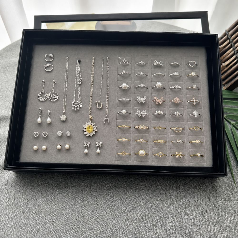 귀걸이 목걸이 반지 악세사리 정리함 대용량 투명 보관함 DIY 수납케이스 블랙 테두리 블랙 베이스 100 슬롯 - 상품 이미지