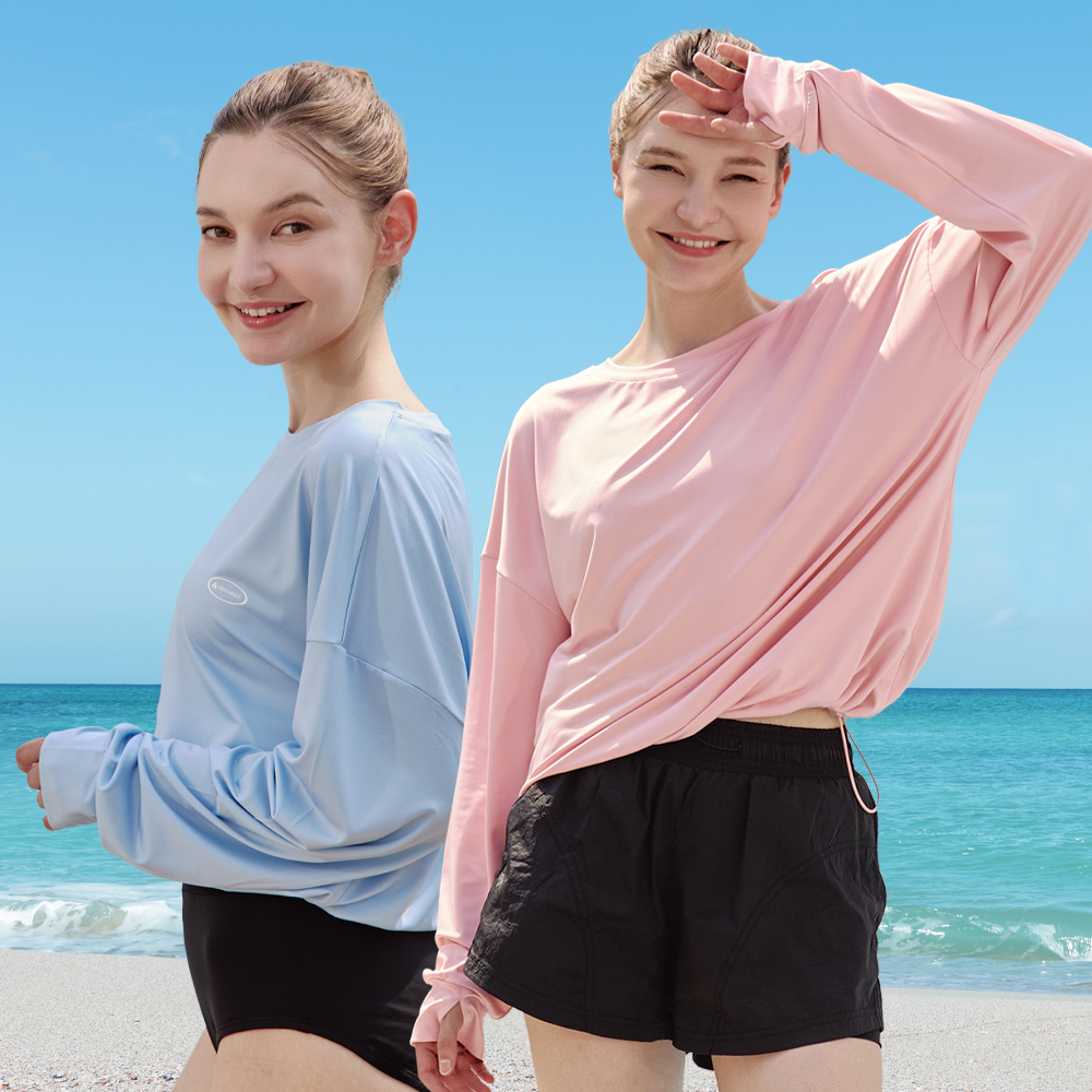 스윔어바웃 여자 스트링 래쉬가드 루즈핏 여성 수영복 긴팔 상의 비치 스윔웨어 - 상세 이미지 2