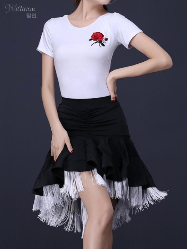 댄스스커트 스포츠 댄스복치마 방송 라틴 여성 공연 연습 핑크 S - 상세 이미지 2