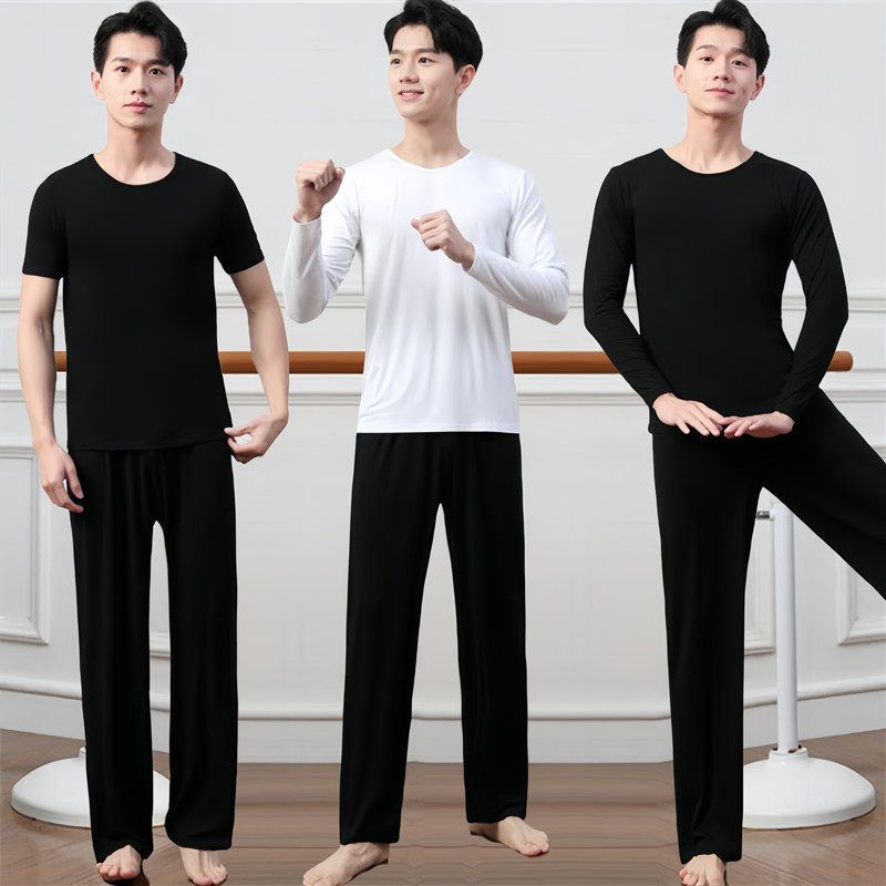 한국무용바지 댄스복 남성용 와이드 퍼포먼스 연습 반팔 상하의 세트 M - 상세 이미지 2