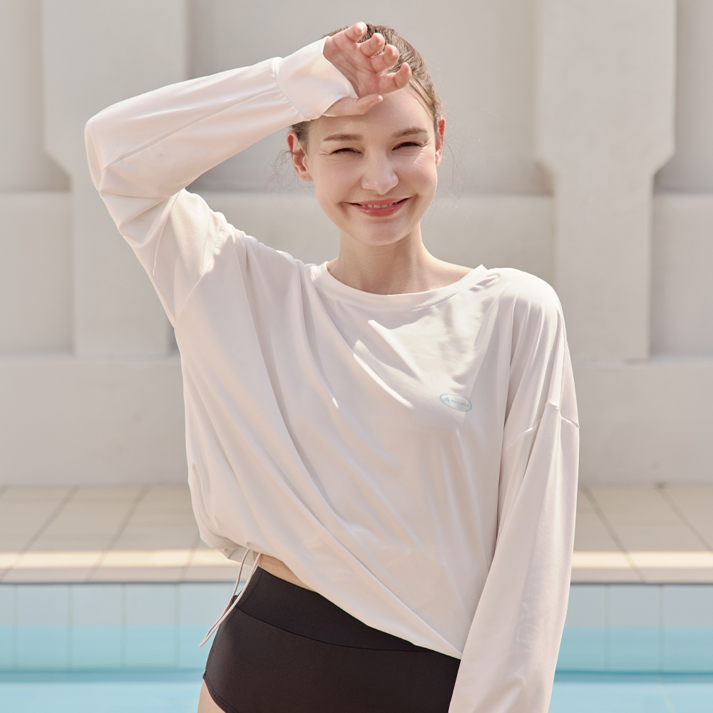 스윔어바웃 여자 스트링 래쉬가드 루즈핏 여성 수영복 긴팔 상의 비치 스윔웨어 - 상세 이미지 4