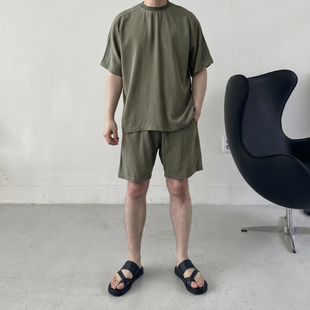남자린넨셋업 와이드 절개 캐주얼여름세트 - 상품 이미지
