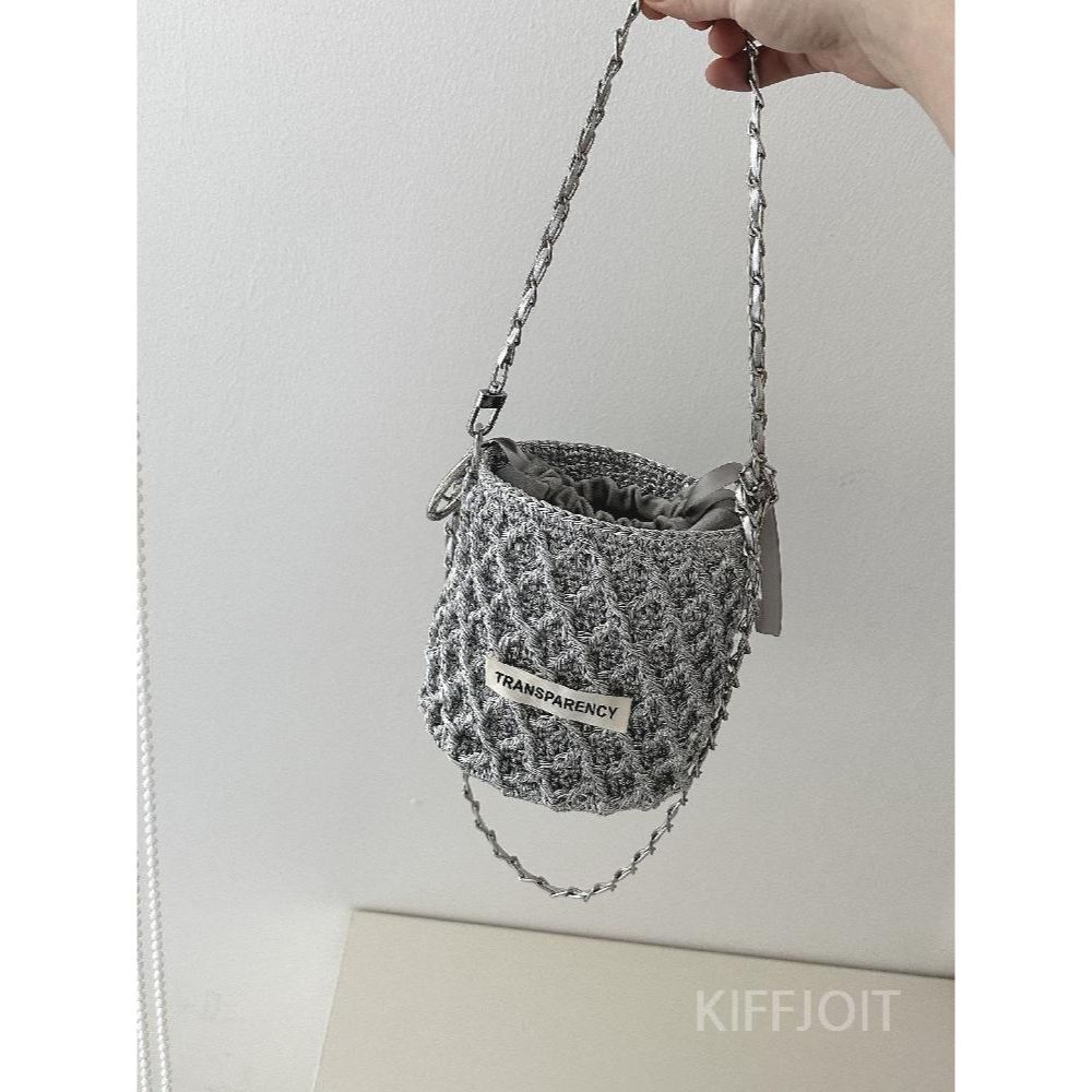 KIFFJOIT 수제 코바늘 뜨개질 여름실버 가방 키트 - 상품 이미지