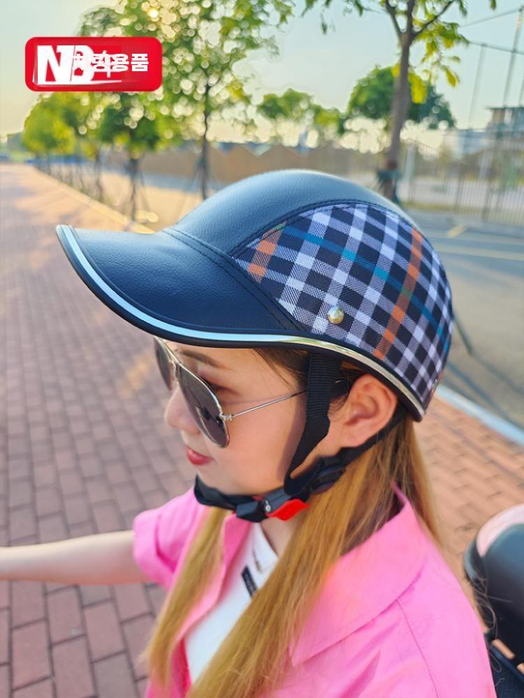 헬멧 캡형 자전거헬멧 오토바이 자전거 야구모자 블랙 체크 - 상세 이미지 3