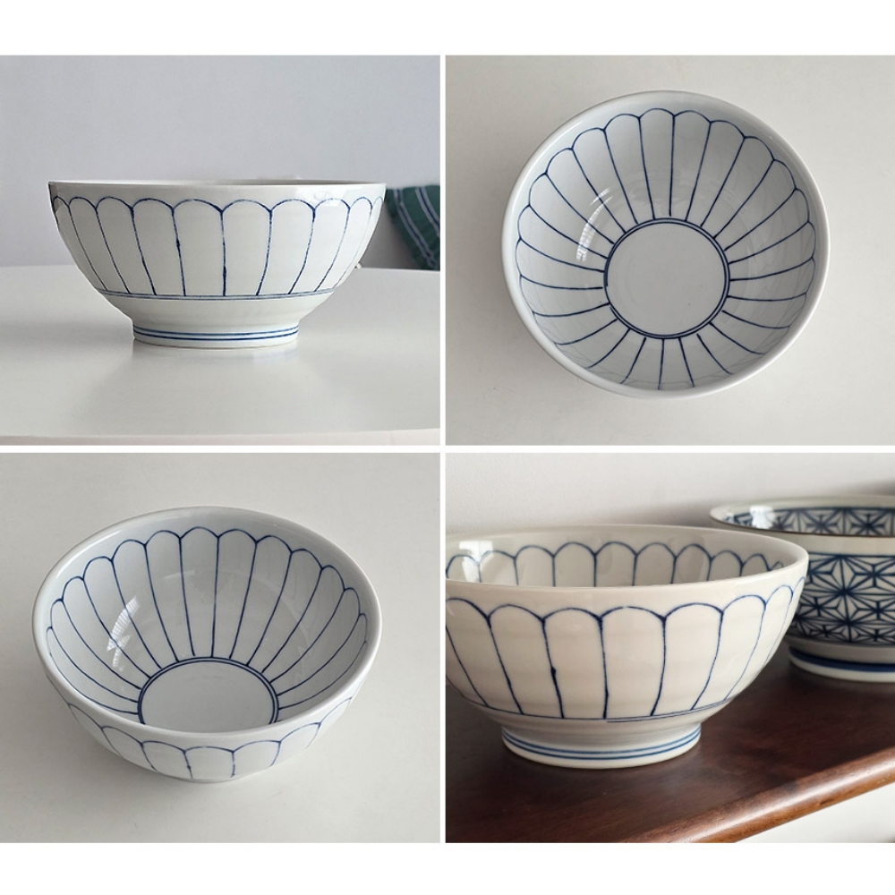 일본 면기 도자기 라면 그릇 우동 냉면 덮밥 시리얼볼 블루볼 그릇 매화꽃 - 상세 이미지 3