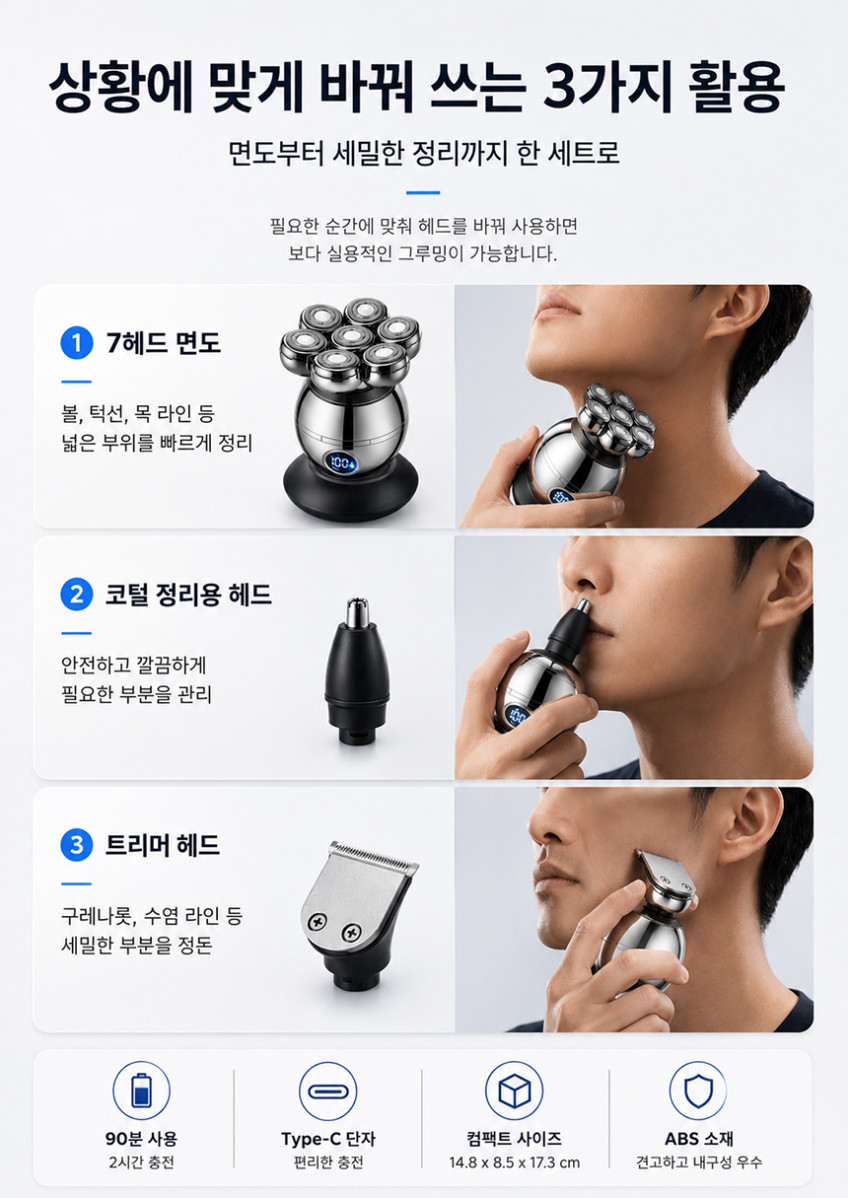 대머리 남성 휴대용 전동 면도기 민머리 남자 자동 전자 삭발 7날 판매처 상세 정보 이미지 4