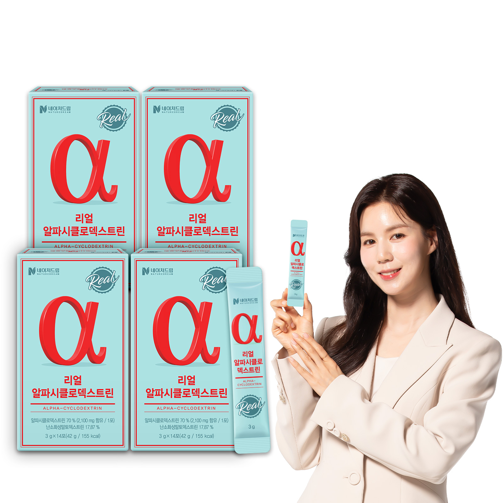 리얼 알파시클로덱스트린 14포 x 4박스 (8주분) 알파CD 제로파우더 알파시디 난소화성말토덱스트린 - 메인 이미지