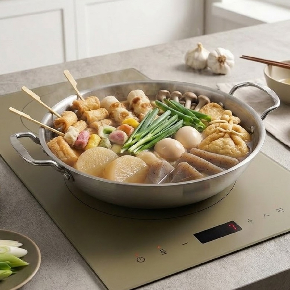 만능 낮은 인덕션 스텐 전골 냄비 캠핑 떡볶이 샤브샤브 부대찌개 28cm - 상품 이미지
