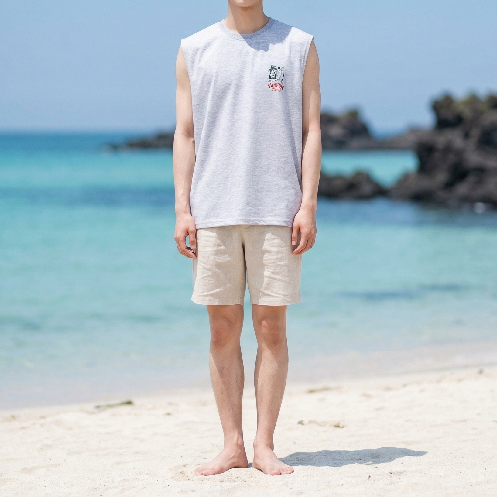 1+1 남자나시 오버핏 그래픽 여름 민소매 비침적은 특양면 이미지 8