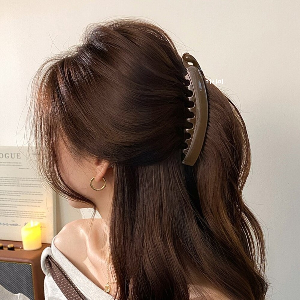 브라운 롱 바나나 집게핀 포니테일 긴머리 헤어핀 - 상세 이미지 3