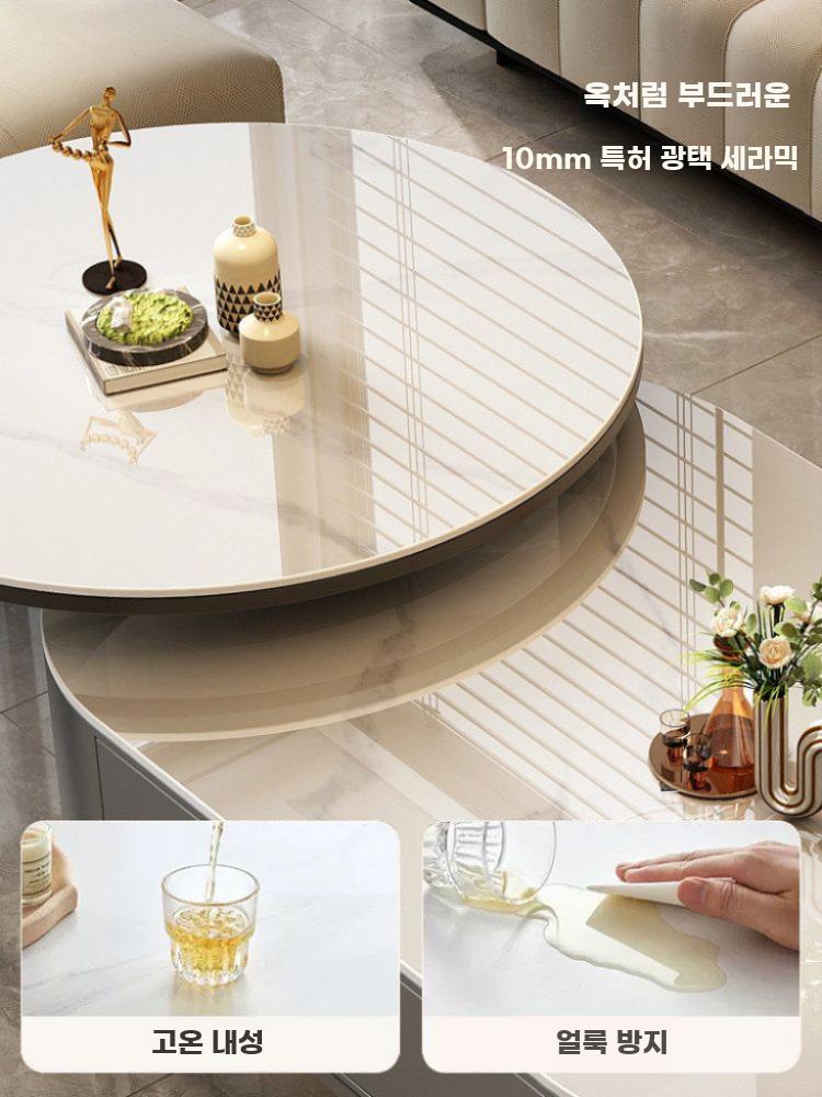 세라믹 거실테이블 탁자 대리석 원형 인테리어 좌식 그레이 차림새 - 상세 이미지 3