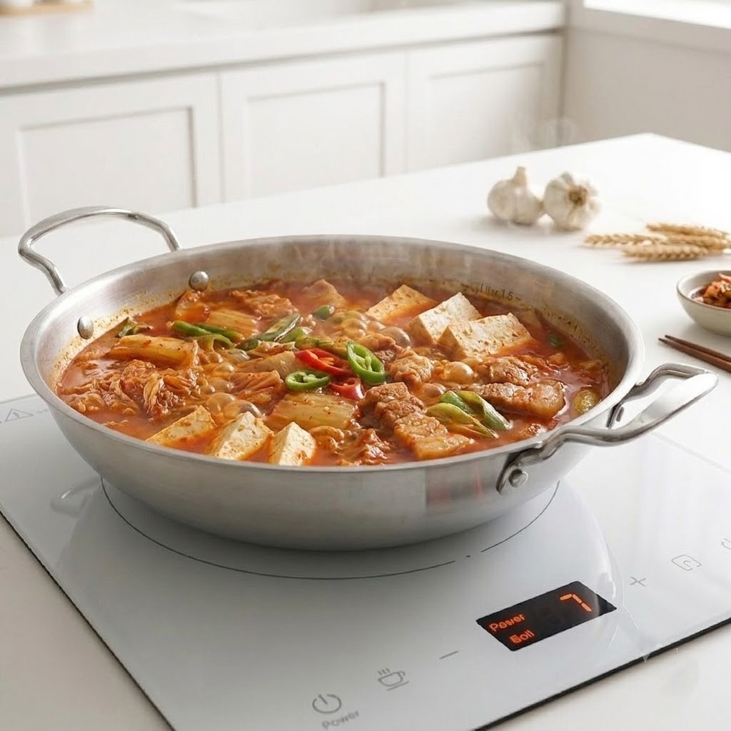 만능 낮은 인덕션 스텐 전골 냄비 캠핑 떡볶이 샤브샤브 부대찌개 24cm - 상품 이미지