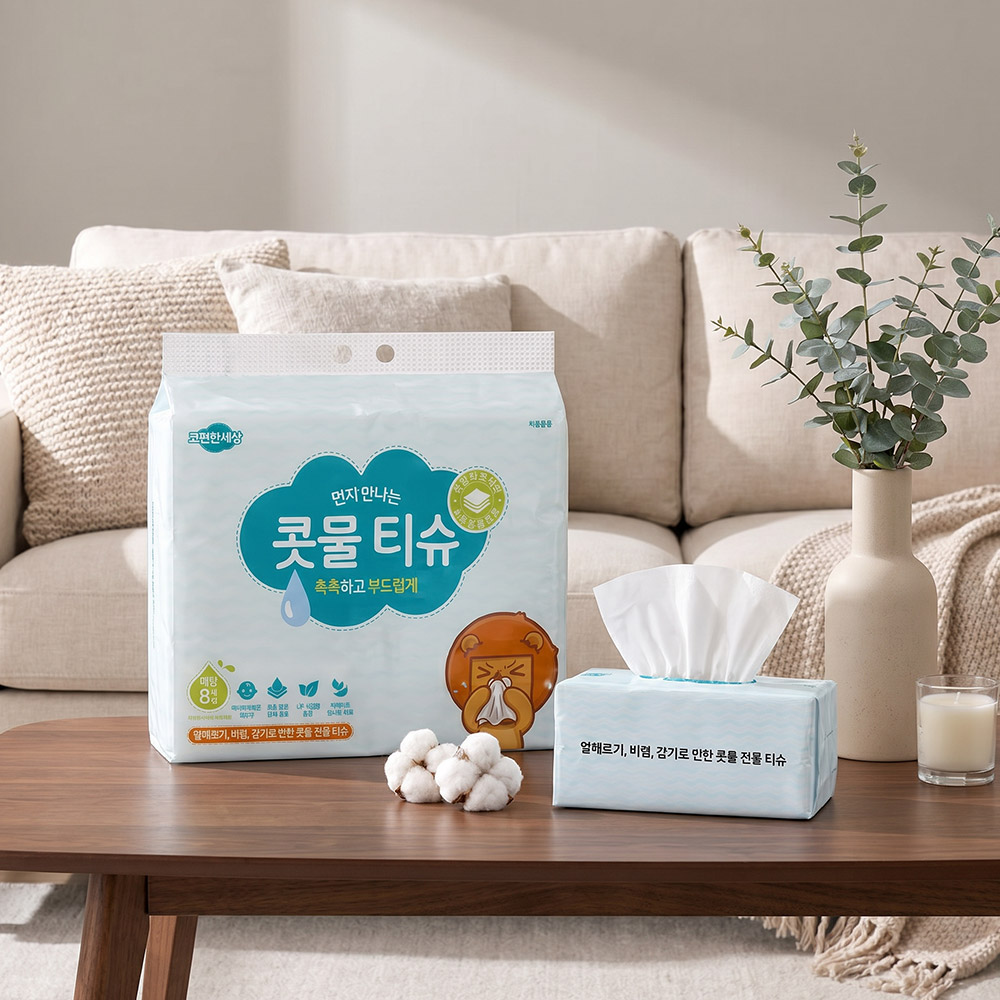 코편한세상 먼지없는 콧물 티슈 가정용 대형 각티슈 200매, 8개 - 상세 이미지 4