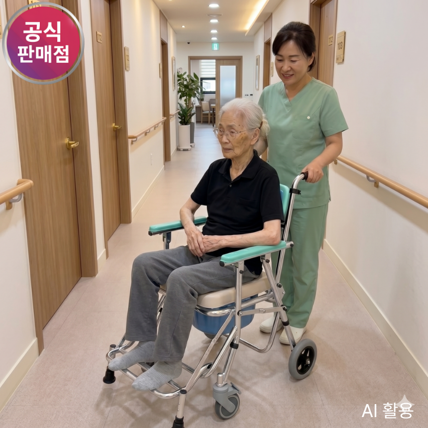 환자용 변기 노인 장애인 목욕의자 접이식 바퀴 환자 샤워 휠체어 이동식 화장실 간이 좌변기 - 상품 이미지