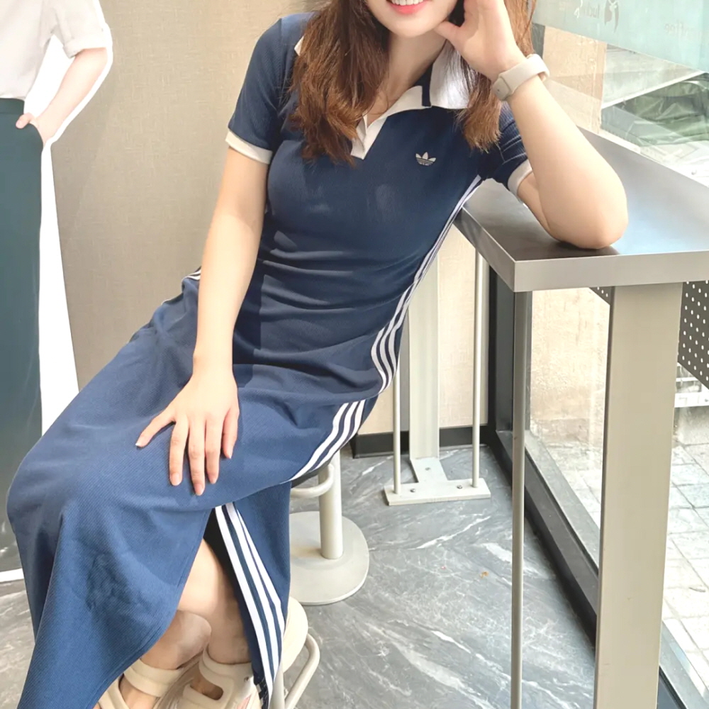아디다스 오리지널 스트라이프 폴로 롱 원피스 카라 드레스 블루 KF0317 이미지 7