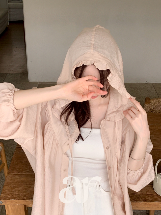 셔링 프릴 후드 루즈핏 언발 롱 블라우스 점퍼 jp785 이미지 6