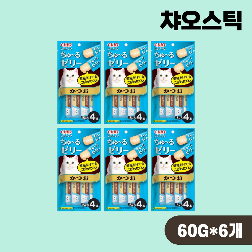 [빠른출고] 이나바 챠오스틱 츄르젤리 스틱 고양이간식 가다랑어, 60g, 6개 - 상품 이미지