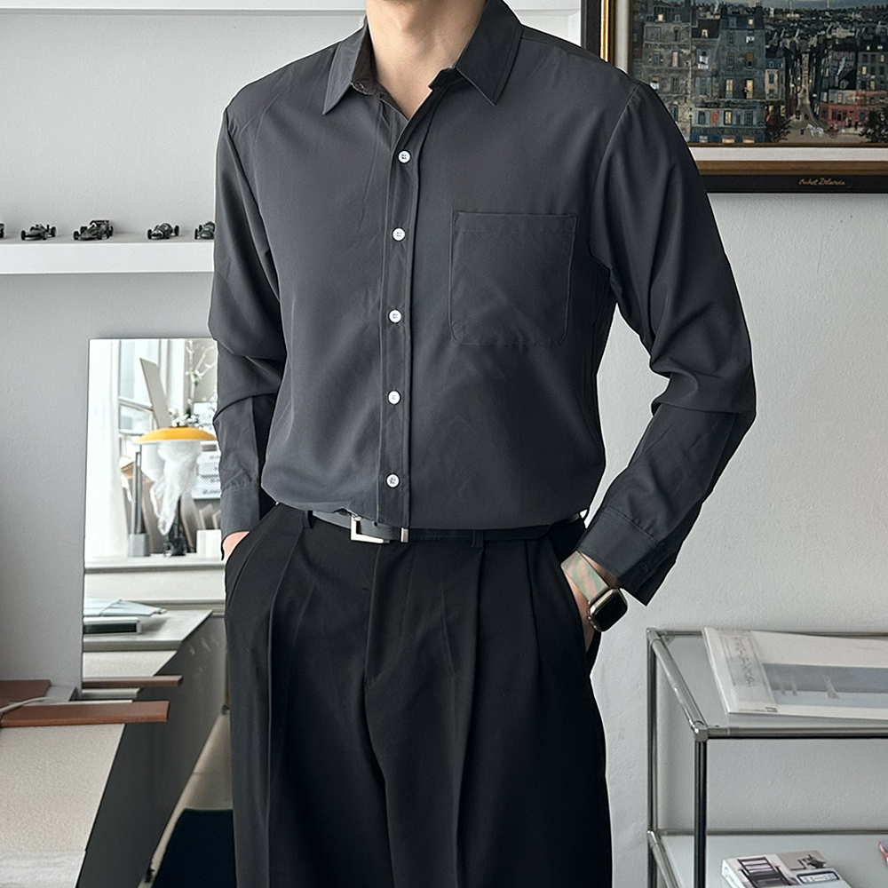 남자 셔츠 구김없는 링클프리 정장 남방 실크 남자 와이 셔츠 - 상세 이미지 3
