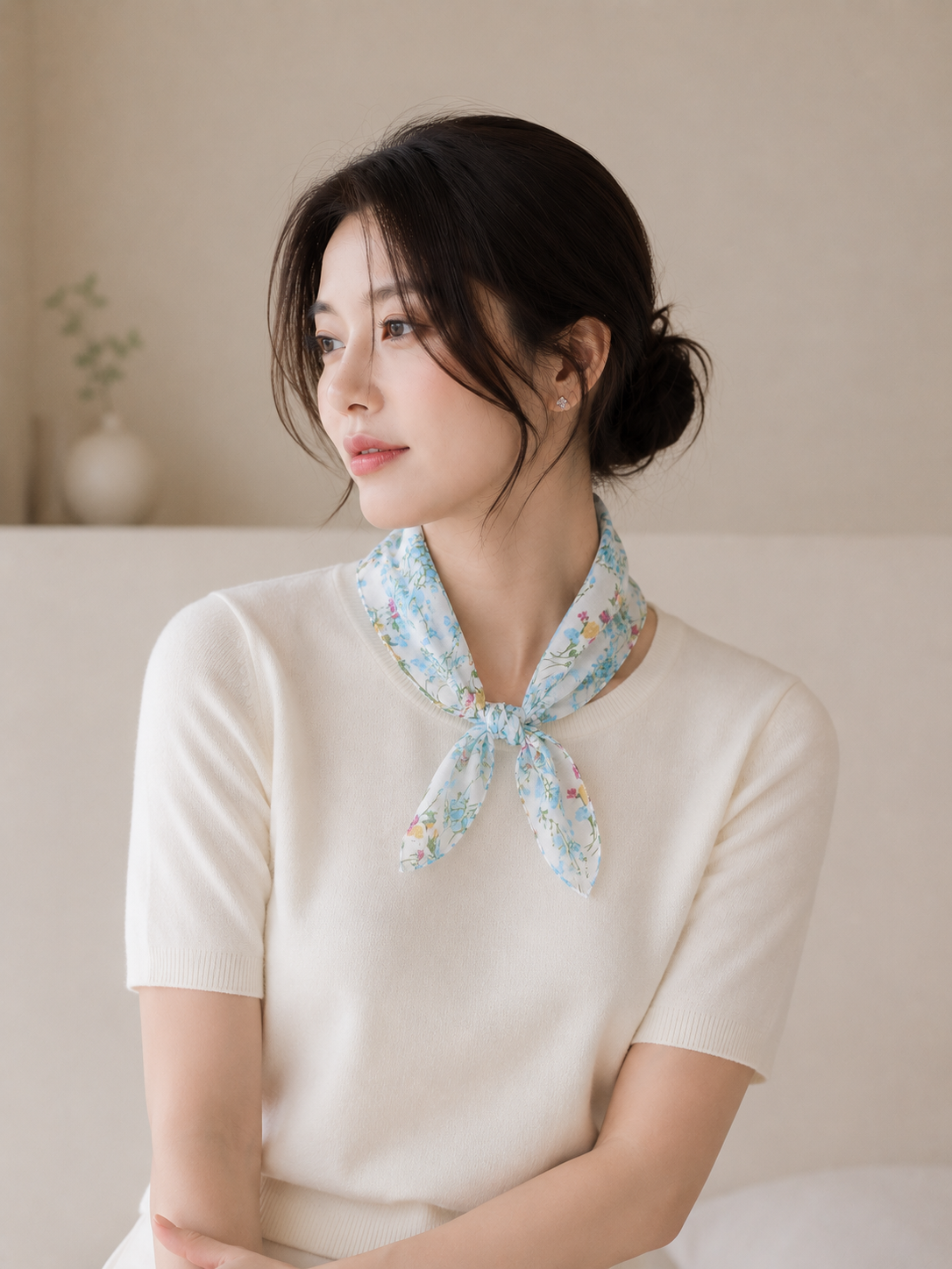 여름 목 삼각 스카프 여름용 명품 방도 쁘띠 주름 종류 할머니 스카프 이미지 7
