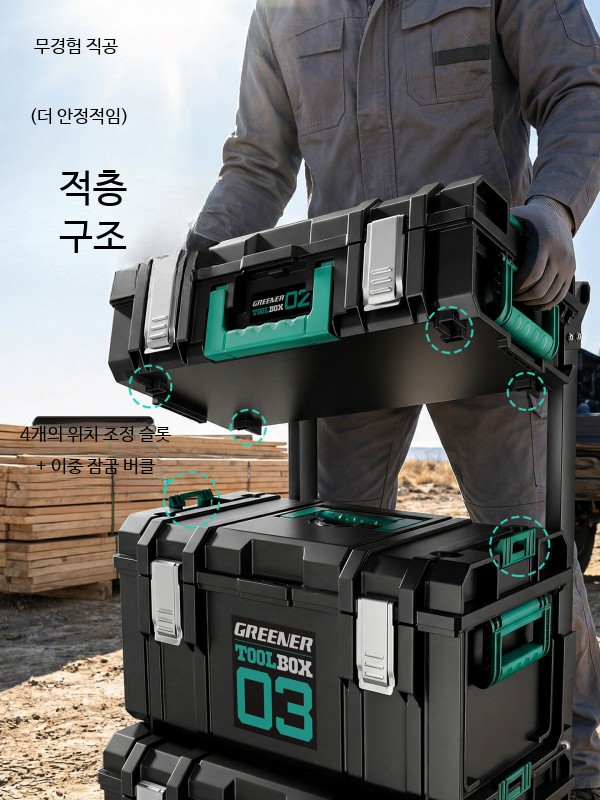 공구함 적층 가능 대용량 하드웨어 보관함 산업용 손잡이형 조합형 상자 부품 상자 3층 세트 1호 3호 4호 - 상세 이미지 5
