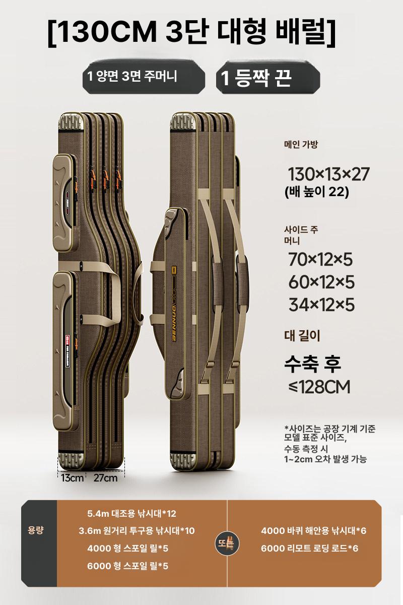 대형 낚시가방 낚시대 가방 로드케이스 낚시 장비 수납 방수 다용도 낚시백 하드케이스 130cm 3중 직선 가방 이미지 6