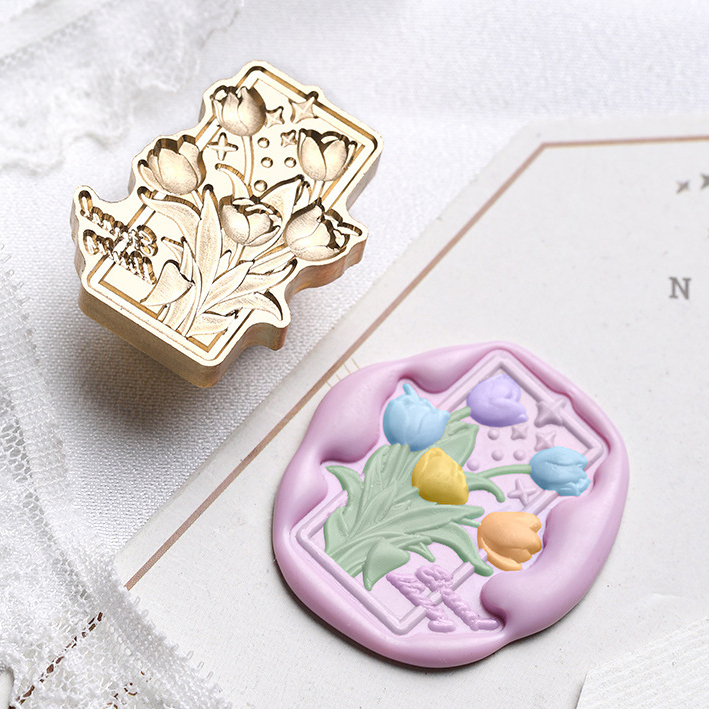 실링왁스 인장 스탬프 나뭇잎 꽃잎 식물도감 테마 튤립 도감, (2.5cm x 3.2cm) - 상품 이미지