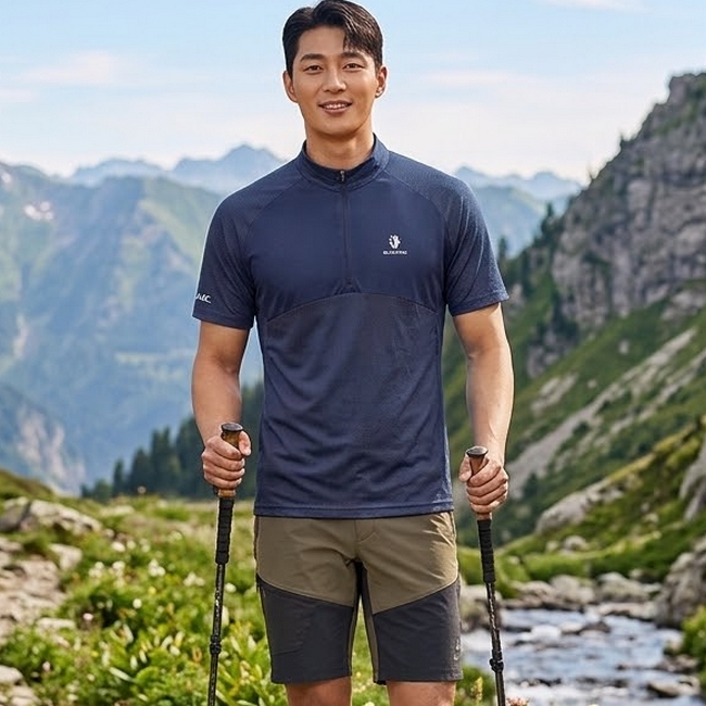 블랙야크 남성 여름 통풍성 반집업 메쉬 냉감 등산 반팔 티셔츠 - 상품 이미지