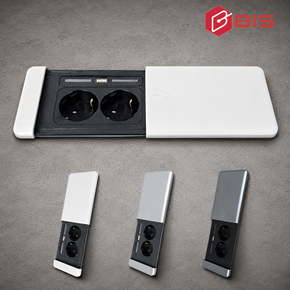 BIS 빌트인콘센트 테이블 가구 매립 2구 콘센트 커버 USB 충전 BIS-202 화이트 - 상품 이미지