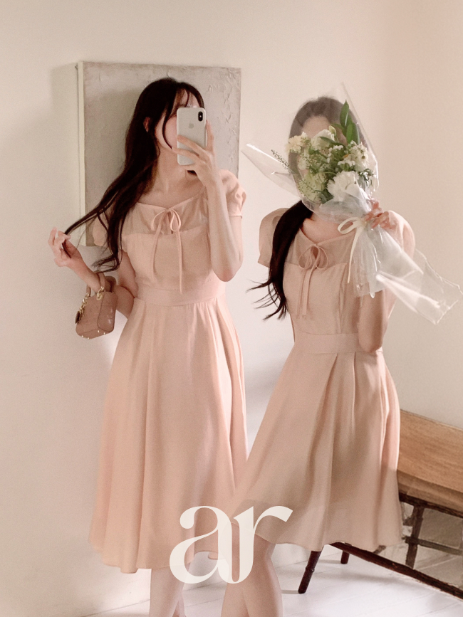 (국내제작) 2기장 리본 플레어 원피스 op16406 상품 이미지