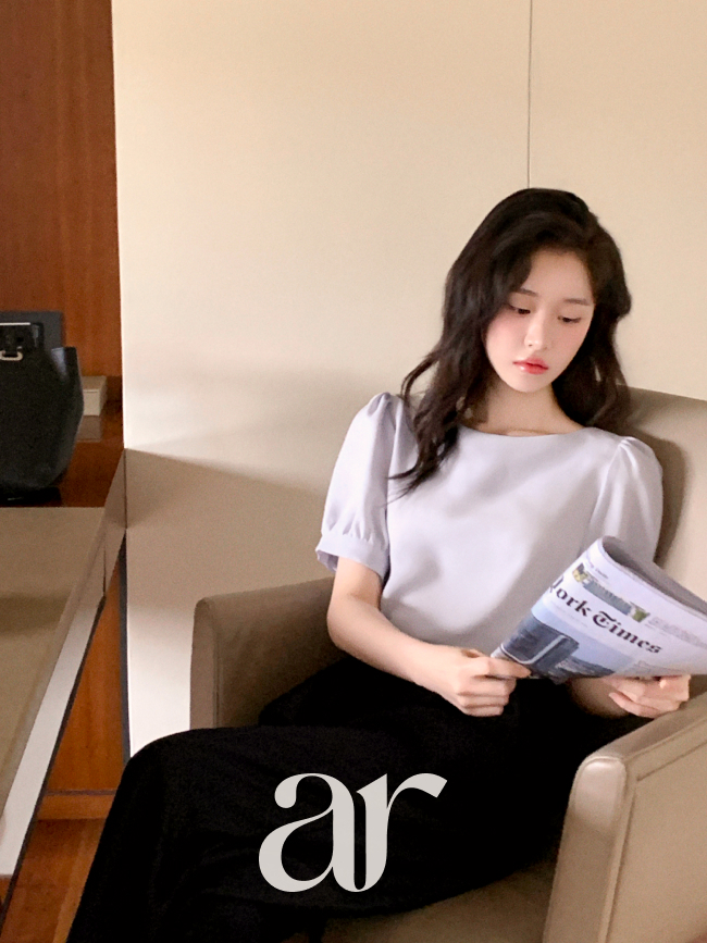 (국내제작) 보트넥 퍼프 반소매 블라우스 bs8817 - 상세 이미지 2