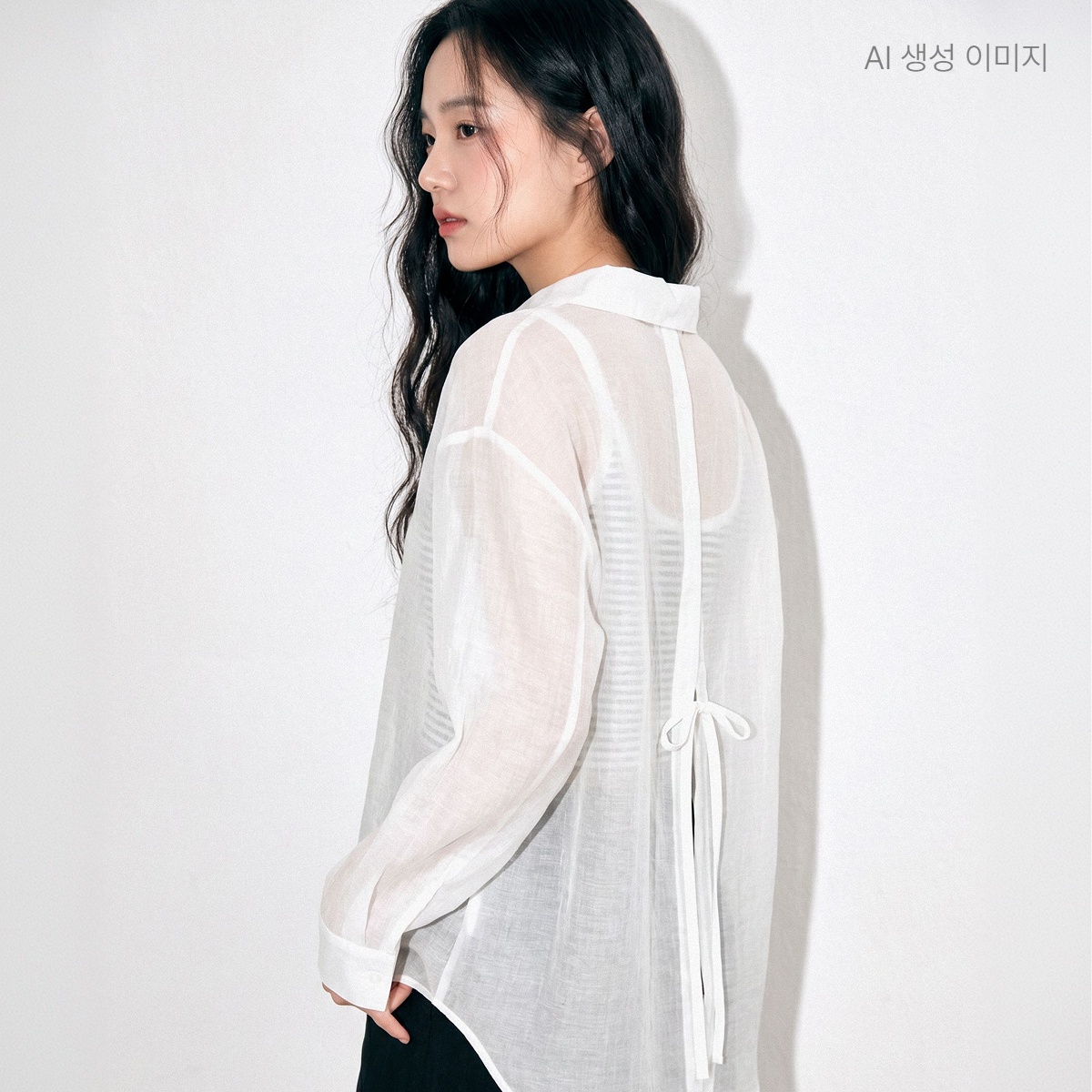 네이버 로엠 올데이셔츠 시스루 백리본 셔츠 RMYWG26R11