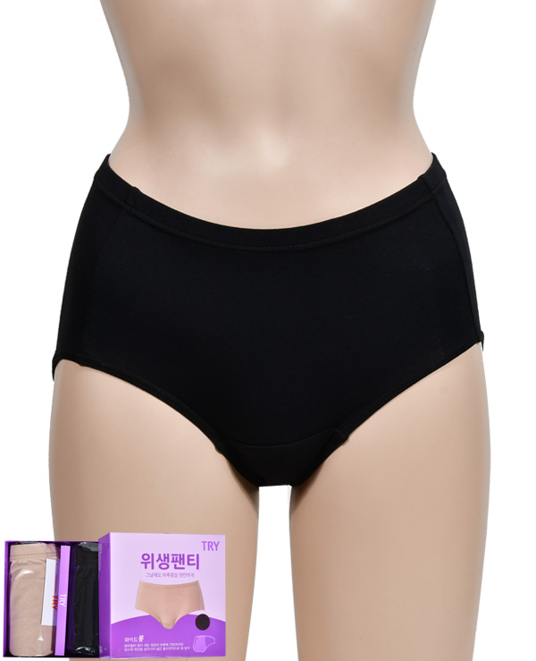 이드로 국내생산 여성 얇은 60수 면스판 넓은 방수막 맥시 위생 삼각 팬티 3매입 - 상품 이미지