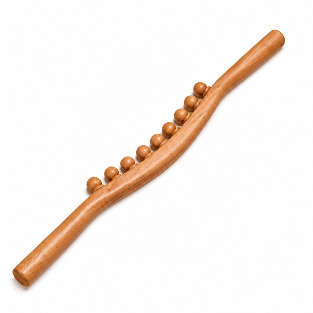 온유어핏 너도나무 구슬 마사지 스틱 바 54cm 단봉 경락 괄사 안마 종아리 어깨 등 복부 허벅지 지압기 - 상세 이미지 3