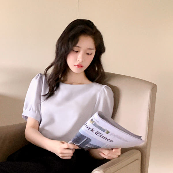 아뜨랑스 트렌드데이 보트넥 퍼프 반소매 블라우스 bs8817