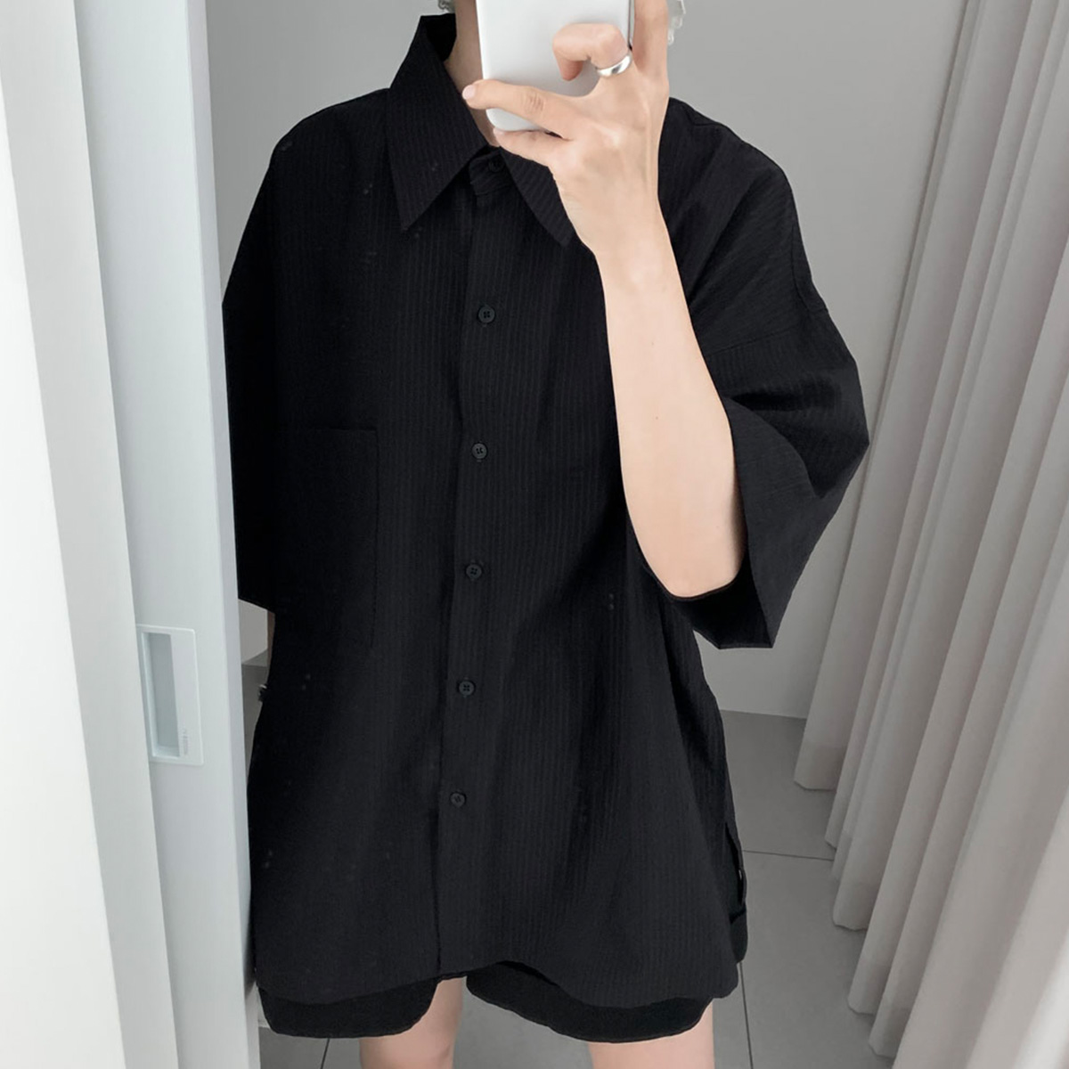 네이버 키엔 남방 오버핏 루즈핏 롱 텐셀 셔츠