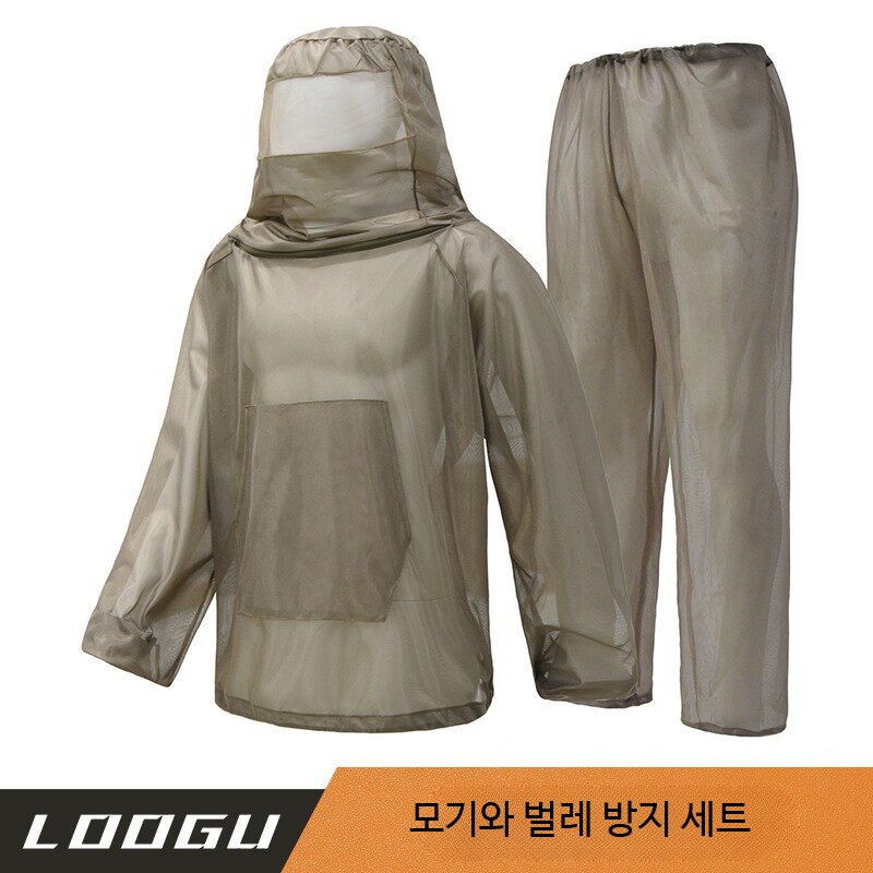 양봉옷 모기장 옷 야외 정글 통기성 모자 방충망 복장 벌 상하의 카키세트 M-L(165CM-175CM) - 상세 이미지 4