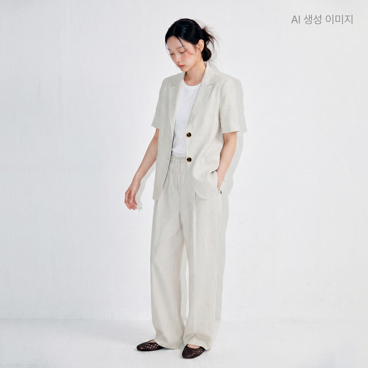 로엠 린넨 벨티드 원턱 슬랙스 RMTWG37R11 - 상품 이미지