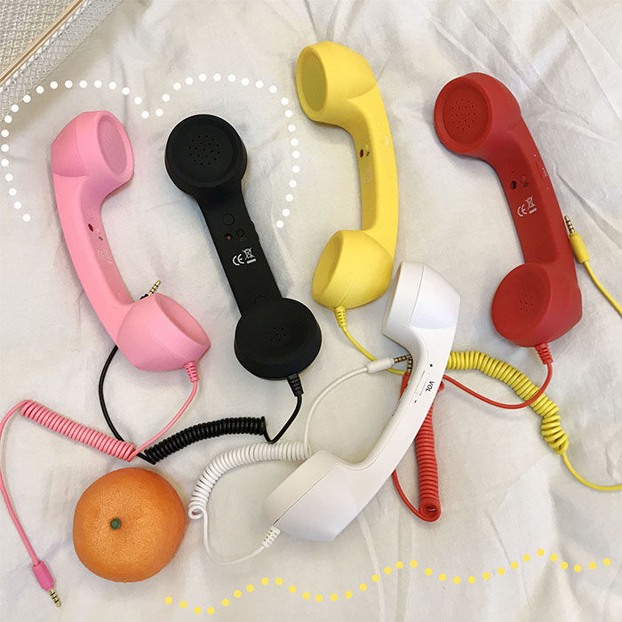 레트로 핸드폰 전화기 마이크 수화기 분홍색 소품 이어폰 핑크 - 상품 이미지