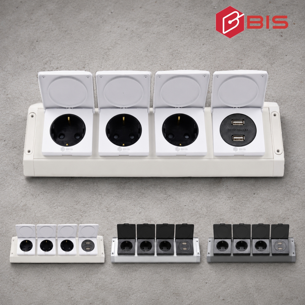 BIS 빌트인콘센트 주방 가구 노출 2구 코너콘센트 USB BIB-203 화이트 욕실장 - 상품 이미지