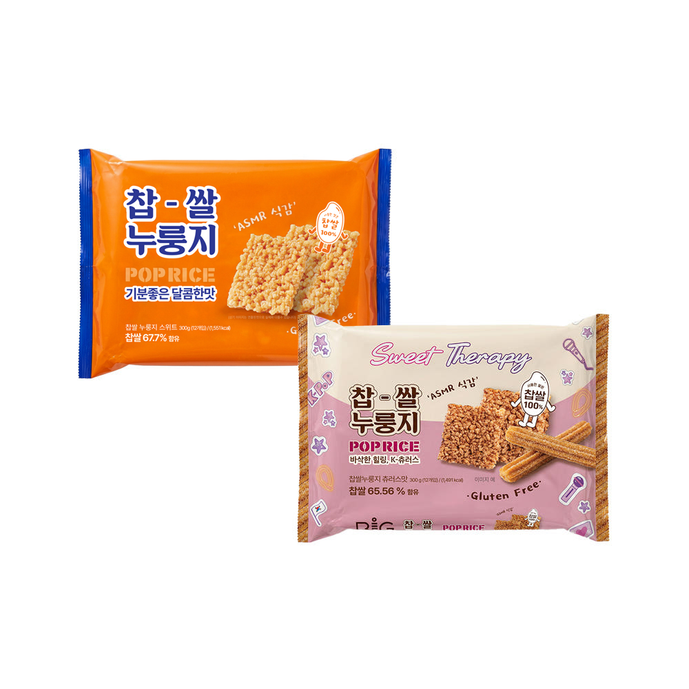 찹쌀 누룽지 쌀과자 스낵 달콤한맛+츄러스맛, 300g, 14개 - 상품 이미지