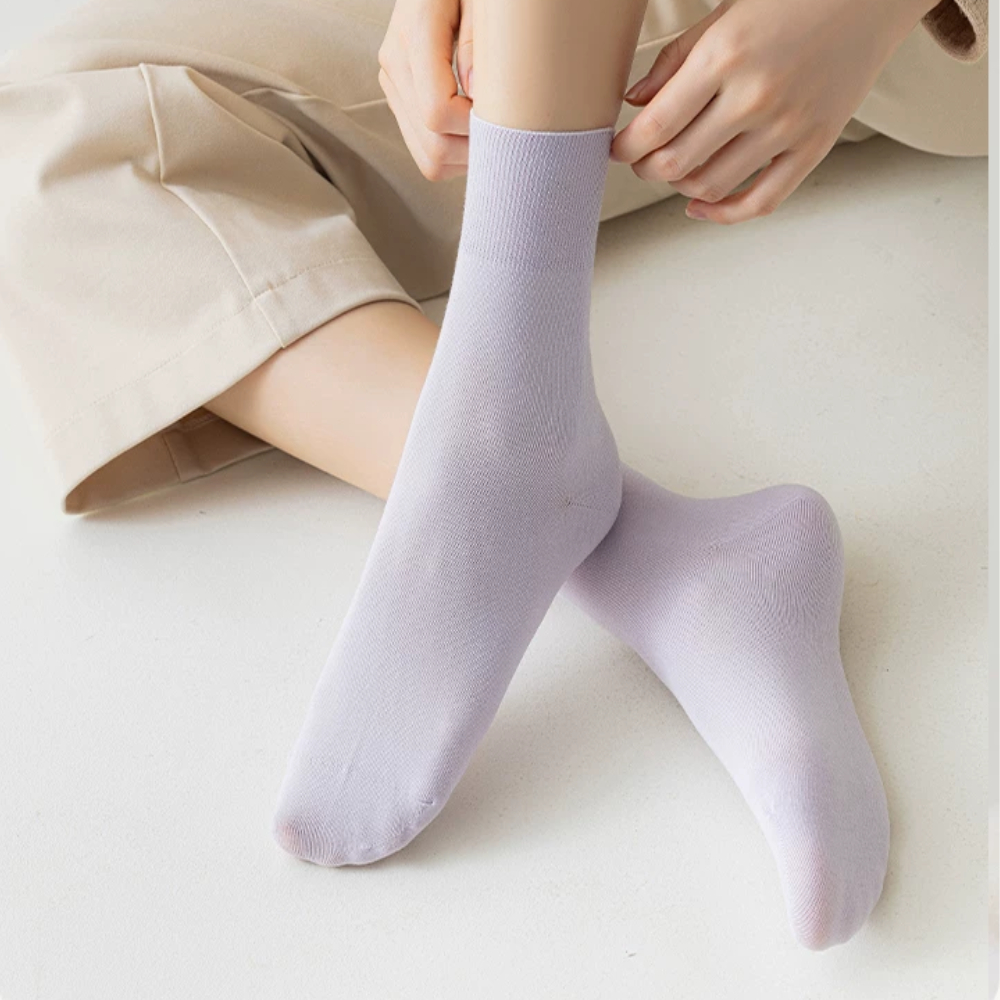 여름 여성 무압박 패션 중목 망사 무봉제 긴 예쁜 샌들 골지 얆은 흰색 순면 양말 이미지 7